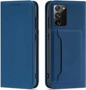 Voor Samsung Galaxy A02s (EU-versie) Sterk magnetisme Vloeibaar gevoel Horizontale flip lederen tas met houder & kaartsleuven en portemonnee (blauw)