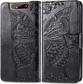 Butterfly Love Flowers Embossing Horizontale Flip Leather Case voor Galaxy A80 / A90, met houder & kaartsleuven & portemonnee & lanyard (zwart)