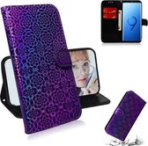 Voor Galaxy S9 effen kleur kleurrijke magnetische gesp horizontale flip PU lederen tas met houder & kaartsleuven & portemonnee & lanyard (paars)