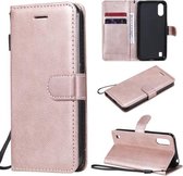 Voor Samsung Galaxy M01 Effen Kleur Horizontale Flip Beschermende Leren Case met Houder & Kaartsleuven & Portemonnee & Fotolijst & Lanyard (Rose Goud)