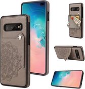 Voor Samsung Galaxy S10 reliëfpatroon PU + TPU beschermhoes met houder & portemonnee & kaartsleuven (grijs)