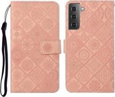 Voor Samsung Galaxy S21 + 5G Etnische Stijl Reliëfpatroon Horizontale Flip Leren Case met Houder & Kaartsleuven & Portemonnee & Lanyard (Roze)