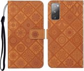Voor Samsung Galaxy S20 FE etnische stijl reliëf patroon horizontale flip lederen tas met houder & kaartsleuven & portemonnee & lanyard (bruin)