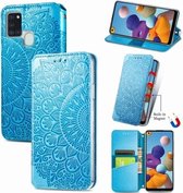 Voor Samsung Galaxy A21s Blooming Mandala Reliëfpatroon Magnetische Horizontale Flip Leren Case met Houder & Kaartsleuven & Portemonnee (Blauw)