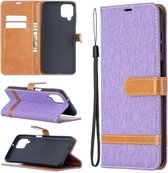 Voor Samsung Galaxy A12 Lite Kleuraanpassing Denim Textuur Horizontale Flip Leren Case met Houder & Kaartsleuven & Portemonnee & Lanyard (Paars)