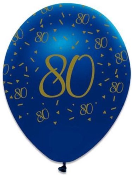 Witbaard Ballonnen 80 Jaar 30 Cm Latex Blauw/goud 6 Stuks