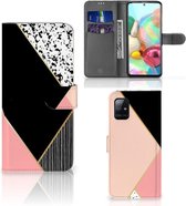 GSM Hoesje Geschikt voor Samsung Galaxy A71 Bookcase Black Pink Shapes