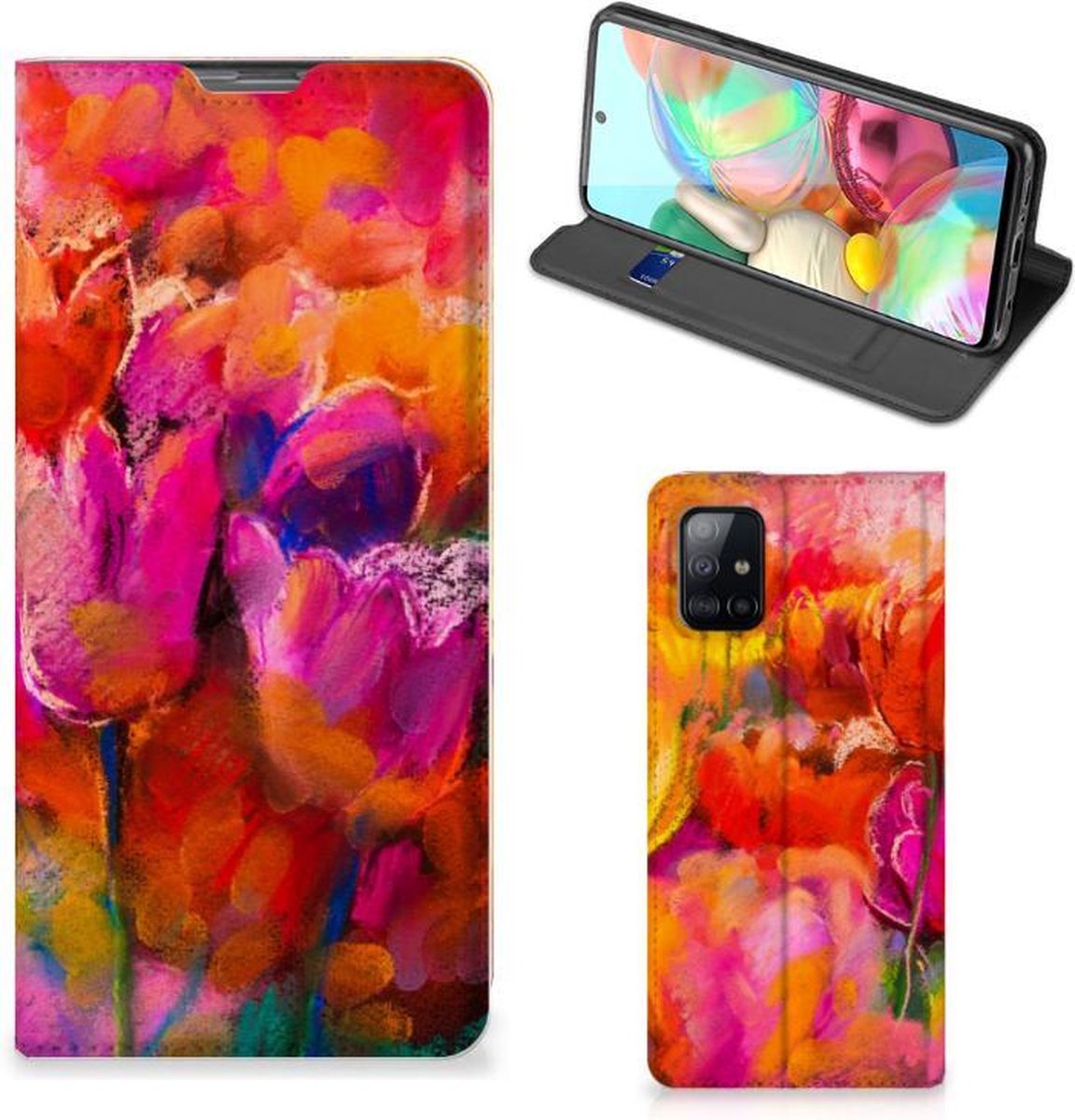 Bookcase Samsung Galaxy A71 Tulips