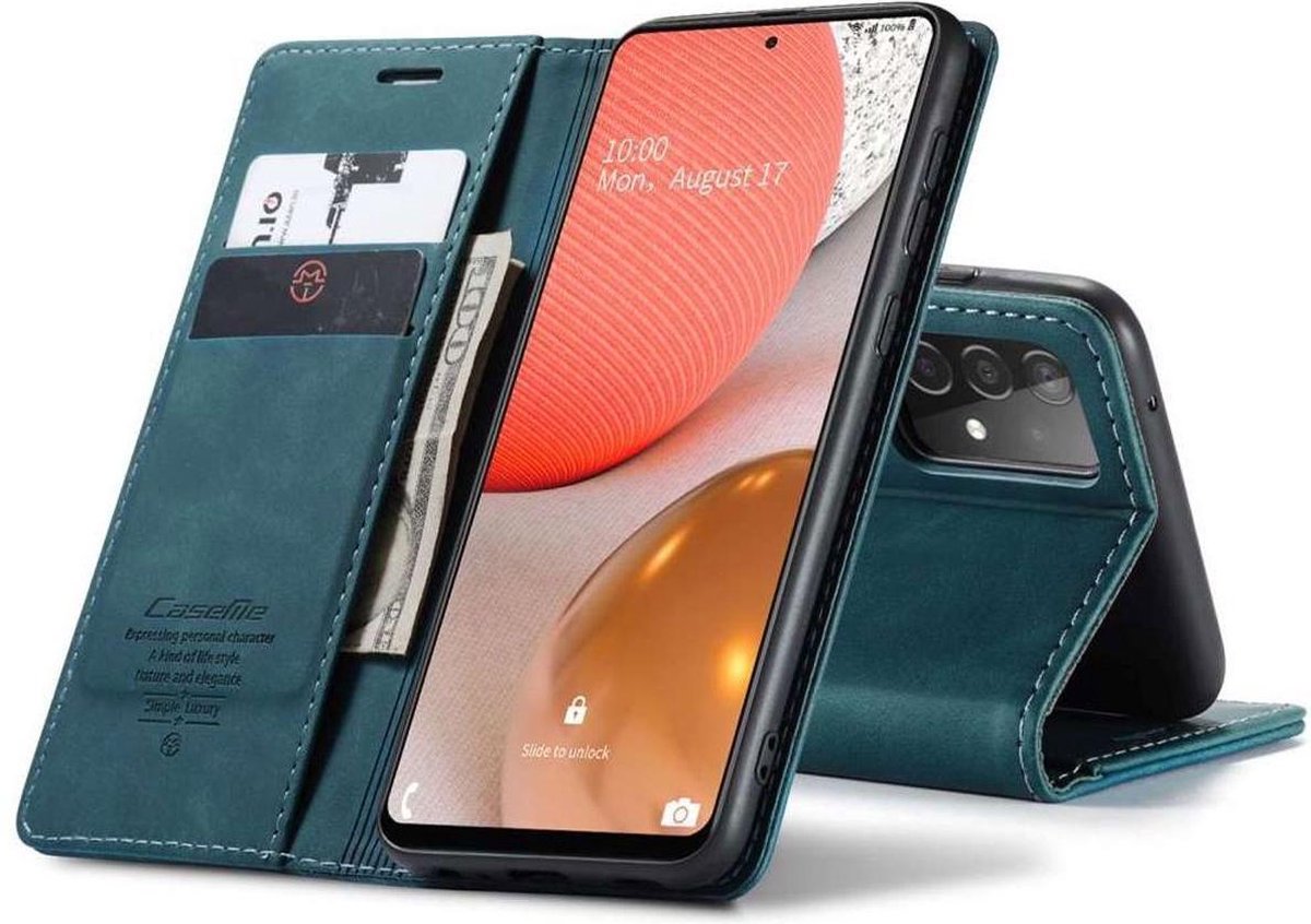 CaseMe Bookcase hoesje geschikt voor Samsung Galaxy A72 - Effen Blauw - Kunstleer