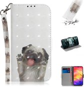 3D gekleurde tekening horizontale flip lederen tas met houder & kaartsleuven & portemonnee voor Huawei P30 (Pug)