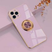 6D Galvaniseren volledige dekking siliconen beschermhoes met magnetische ringhouder voor iPhone 11 Pro (lichtpaars)