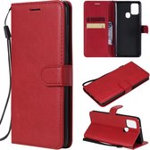 Voor Samsung Galaxy A21s effen kleur horizontale flip beschermende lederen tas met houder & kaartsleuven & portemonnee & fotolijst & lanyard (rood)