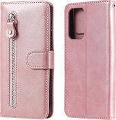 Voor Samsung Galaxy A52 5G Mode Kalf Textuur Rits Horizontale Flip Lederen Case met Standaard & Kaartsleuven & Portemonnee Functie (Rose Goud)