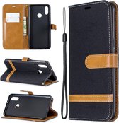 Voor Galaxy A10s Kleuraanpassing Denim Texture Horizontaal Flip Leather Case met houder & kaartsleuven & Wallet & Lanyard (zwart)