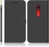 Voor Xiaomi Redmi 8A geÃ¯miteerd spiegelend oppervlak horizontaal flip lederen tas met houder & kaartsleuven & portemonnee & lanyard (zwart)