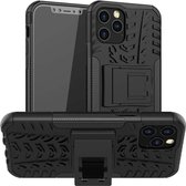 Voor iPhone 12 mini Tyre Texture Shockproof TPU + PC beschermhoes met houder (zwart)