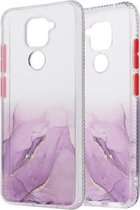 Voor Xiaomi Redmi Note 9 marmerpatroon glitterpoeder schokbestendig TPU-hoesje met afneembare knoppen (paars)
