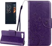 Voor Sony Xperia X Compact Butterflies Love Flowers Embossing Horizontale Flip Leather Case met houder & kaartsleuven & portemonnee & lanyard (donkerpaars)