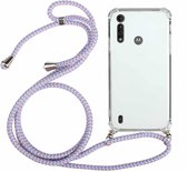 Voor Motorola Moto G8 Power Lite Four-Corner Anti-Fall transparante TPU beschermhoes met lanyard (paars)