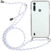 Voor Motorola Moto G8 Power Lite Four-Corner Anti-Fall transparante TPU beschermhoes met lanyard (wit)