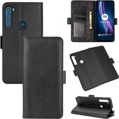 Voor Motorola One Fusion + Dual-side magnetische gesp Horizontale flip lederen tas met houder & kaartsleuven en portemonnee (zwart)