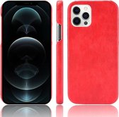 Voor iPhone 12/12 Pro schokbestendige Litchi-textuur pc + PU-hoes (rood)