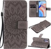 Voor OPPO Reno4 5G Sun Embossing Pattern Horizontale Flip Leather Case met Card Slot & Holder & Wallet & Lanyard (Grey)