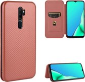 Voor OPPO A9 (2020) / A11 / A11X / A5 (2020) Koolstofvezel Textuur Magnetisch Horizontaal Flip TPU + PC + PU lederen tas met kaartsleuf (bruin)