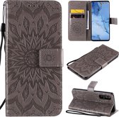 Voor OPPO Reno3 Pro / Find X2 Neo Sun Embossing Pattern Horizontale Flip Leather Case met Card Slot & Holder & Wallet & Lanyard (Grey)