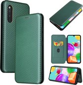 Voor Samsung Galaxy A41 (JP-versie) Koolstofvezeltextuur Magnetisch Horizontaal Flip TPU + PC + PU lederen tas met touw en kaartsleuf (groen)