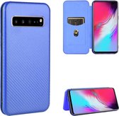 Voor Samsung Galaxy S10 5G Koolstofvezel Textuur Magnetische Horizontale Flip TPU + PC + PU Leren Case met Touw & Kaartsleuf (Blauw)