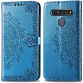 Voor LG K61 Halverwege Mandala Embossing Patroon Horizontale Flip Leren Case met Houder & Kaartsleuven & Portemonnee & Fotolijst & Lanyard (Blauw)