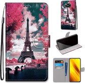Voor Geschikt voor Xiaomi Poco X3 NFC Gekleurde Tekening Cross Textuur Horizontale Flip PU Lederen Case met Houder & Kaartsleuven & Portemonnee & Lanyard (Pink Flower Tower Bridge)