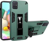 Voor Samsung Galaxy A51 2 in 1 pc + TPU schokbestendige beschermhoes met onzichtbare houder (donkergroen)