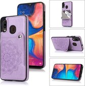 Voor Samsung Galaxy A20 / A30 reliëfpatroon PU + TPU beschermhoes met houder & portemonnee & kaartsleuven (paars)