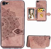 Voor iPhone SE 2020/8/7 Mandala Reliëf Magnetische Doek PU + TPU + PC Case met Houder & Kaartsleuven & Portemonnee & Fotolijst & Riem (Rose Goud)