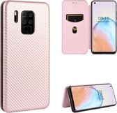 Voor Oukitel C18 Pro Carbon Fiber Texture Magnetische Horizontale Flip TPU + PC + PU Leather Case met Card Slot (Pink)