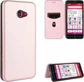 Voor Kyocera Katan Sumaho 2 (A001KC) Koolstofvezel Textuur Magnetische Horizontale Flip TPU + PC + PU Lederen Case met Kaartsleuf (Roze)