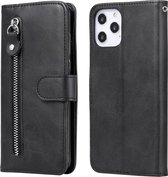 Voor iPhone 12 Pro Max Mode Kalfsstructuur Rits Horizontale Flip Leren Case met Standaard & Kaartsleuven & Portemonnee-functie (Zwart)