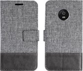 Voor Motorola Moto G5 MUMXA MX102 Horizontale flip canvas stiksels lederen tas met houder & kaartsleuven & portemonnee (grijs)