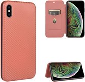 Voor iPhone X / XS Carbon Fiber Texture Magnetische Horizontale Flip TPU + PC + PU Leather Case met Card Slot (Brown)