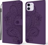 Voor iPhone 12 Mini Peacock Reliëfpatroon Horizontaal Leren Flip Hoesje met Houder & Kaartsleuven & Portemonnee & Lanyard (Paars)