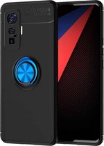 Voor VIVO IQOO 5 Pro metalen ringhouder 360 graden roterende TPU-hoes (zwart + blauw)