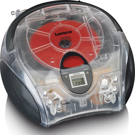 Lenco SCD-24 Transparant - Draagbare CD Speler met FM Radio - Stereo Boombox - Werkt op Netstroom en Batterijen