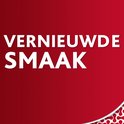 Rode achtergrond met witte tekst: Vernieuwde smaak.