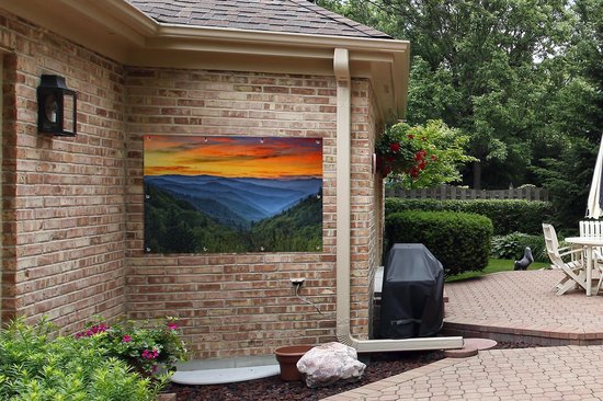 Ciel coloré au-dessus d'un paysage verdoyant dans le parc national des Great Smoky Mountains en Amérique affiche de jardin 120x80 cm - Toile de jardin / Toile d'extérieur / Peintures pour l'extérieur (décoration de jardin)