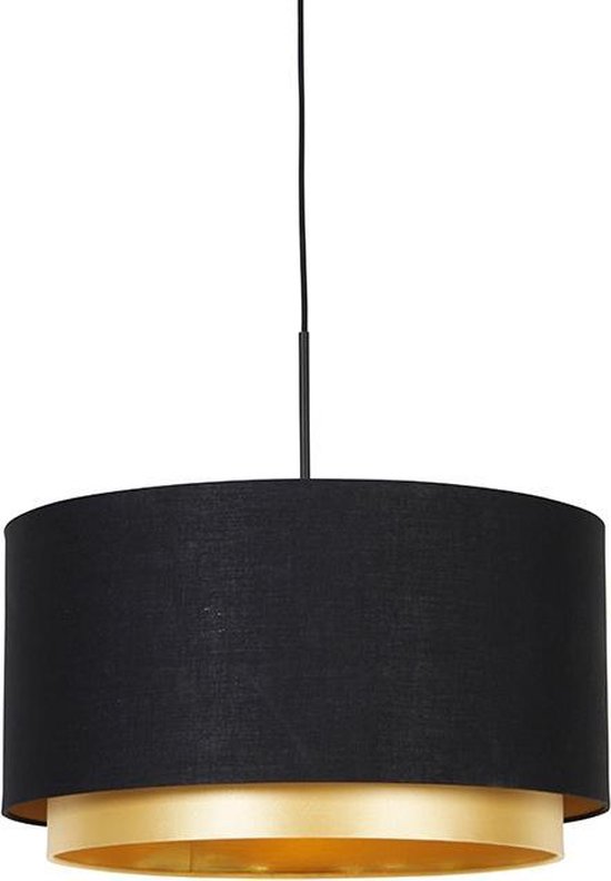QAZQA shade-duo - Moderne Hanglamp met kap - 1 lichts - Ø 47 cm - Zwart Goud - Woonkamer | Slaapkamer | Keuken