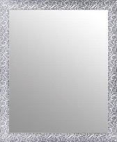 Spiegel Wit Zilver Modern 46x66 cm – Silke – Spiegel Zilveren Lijst – Design Wandspiegel Hal – Witte Wandspiegel – Perfecthomeshop