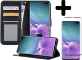 Hoesje Geschikt voor Samsung S10 Hoesje Book Case Hoes Wallet Cover Met Screenprotector - Hoes Geschikt voor Samsung Galaxy S10 Hoesje Bookcase Hoes - Zwart.