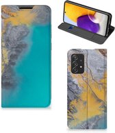 Hoesje Geschikt voor Samsung Galaxy A72 (5G/4G) Flip Case Marble Blue Gold